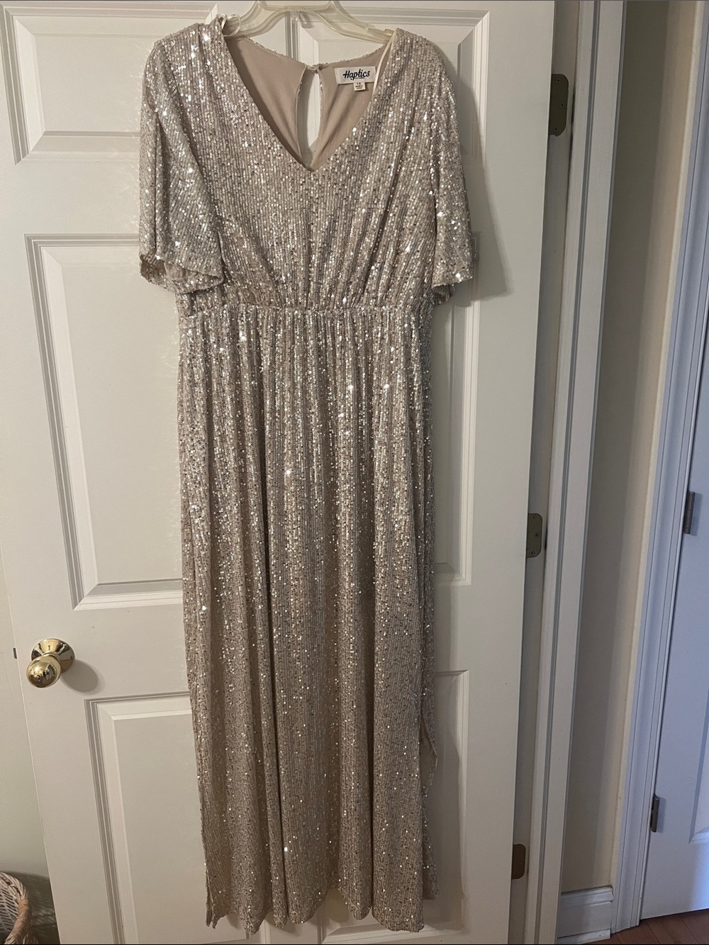 Silver Champagne Sequin V-Neck Gown